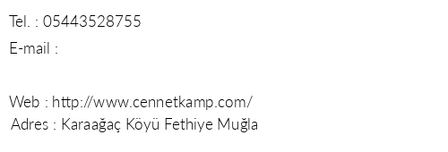 Fethiye Cennet Koyu Kamp Balartl telefon numaralar, faks, e-mail, posta adresi ve iletiim bilgileri